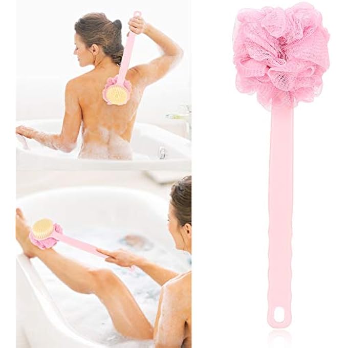 NOENNULL Long Handle Shower Brush, Bath/Shower Ball Brush, Mesh Sponge, Body with Hanging Hole, Scrub, Bath, Body, Back for Men and Women - Image 5